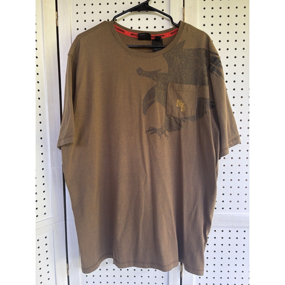 Vintage‎ Y2K Harley Davidson Motorcycles Tee Shirt Brown Eagle Pocket Men's XL